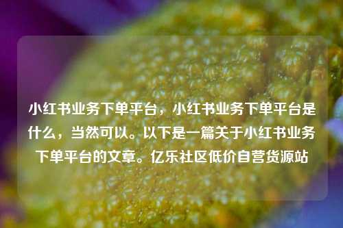 小红书业务下单平台，小红书业务下单平台是什么，当然可以。以下是一篇关于小红书业务下单平台的文章	。亿乐社区低价自营货源站  第1张
