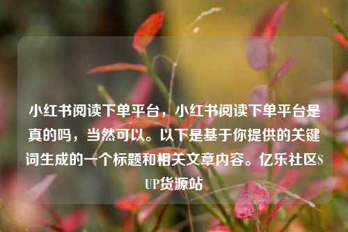小红书阅读下单平台，小红书阅读下单平台是真的吗	，当然可以。以下是基于你提供的关键词生成的一个标题和相关文章内容。亿乐社区SUP货源站  第1张